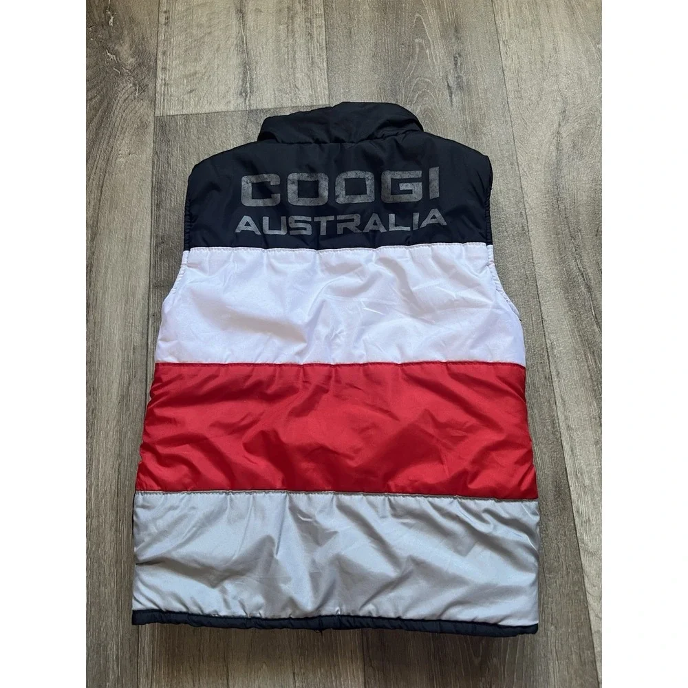 Vintage COOGI Australia Kids Puffer Vest Black Red White Patches Size 5